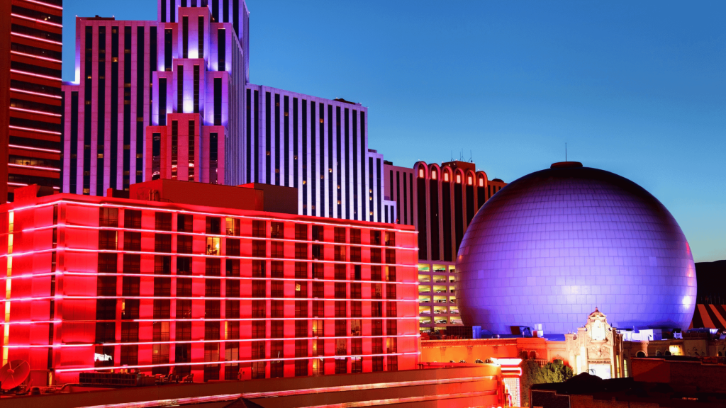 Elegant casino hotel lobby with crystal chandeliers and marble floors
